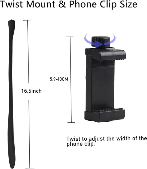 Gooseneck Flexible Twist Camera Mount - Phone Clamp Holder for 2.32-3.93'' Smartphones, GoPro Hero, Black, 16.5Inch