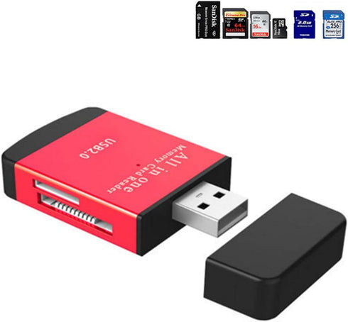 4 in 1 Card Reader USB2.0 to SD Micro SD TF MS MMC M2 Cardreader for Laptop PC Smart Card Reader SD Card Reader 4 in 1 Card Adapter (Red) by TXY