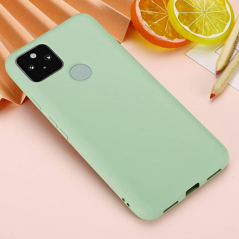 Cute Case for Pixel 5a - Green Silicone Cover for 5a 5G, Soft Rubber Gel Case with Lanyard, Girly Phone Case Women Case
