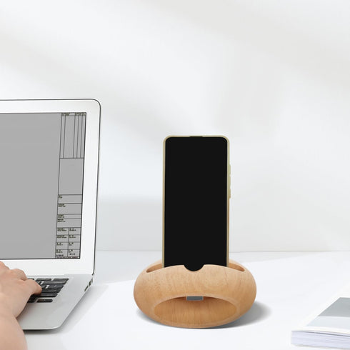 Hemobllo 4.33X3.54X1.57In Wooden Cell Phone Holder Sound Amplifying Smartphone Stand Desktop Bracket for Music Reading