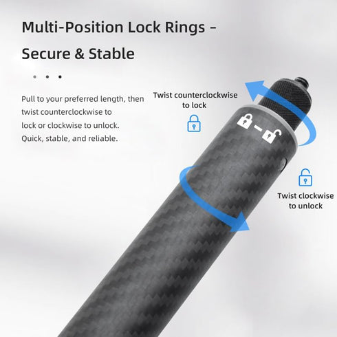 Jakoly 1.15m/45.3in Insta360 X5/X4/X3/ONE 1/4" 360 Carbon Fiber Invisible Selfie Stick for RS/ONE X, Internal Lock