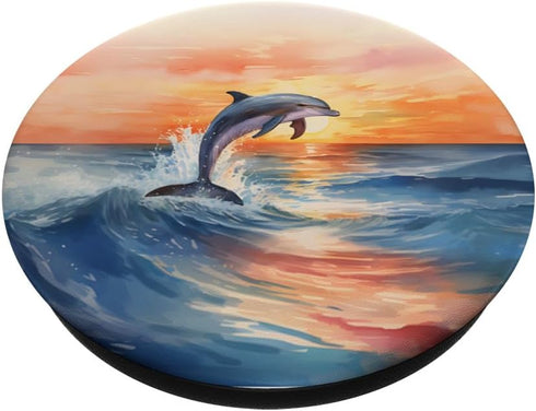 Dolphin Jumping | Sunset Over Ocean Watercolor Art PopSockets Swappable PopGrip