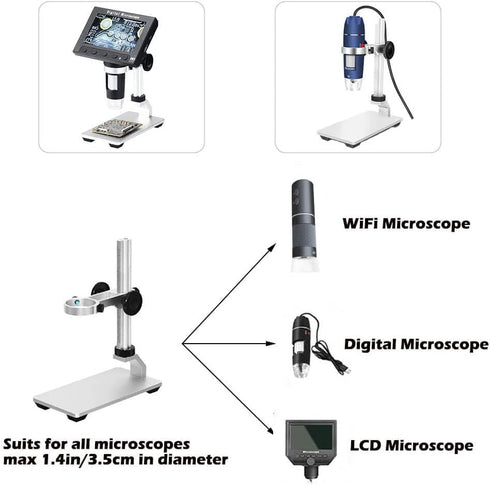 Ninyoon Universal Microscope Stand Pro, Stable Aluminum Alloy Base Holder for Max Diameter 1.4" USB Digital Microscope