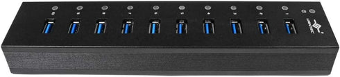 Vantec 10-Port USB 3.0 Hub, Aluminum, Full Powered, Mountable, with All Ports Data & Charging Up to 1.5A, BC 1.2,