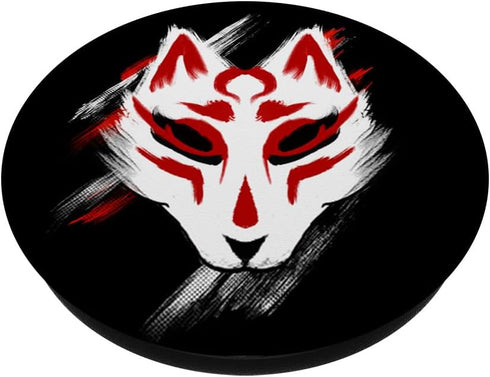 Kitsune mask traditional japanese White fox brush art PopSockets PopGrip: Swappable Grip for Phones & Tablets