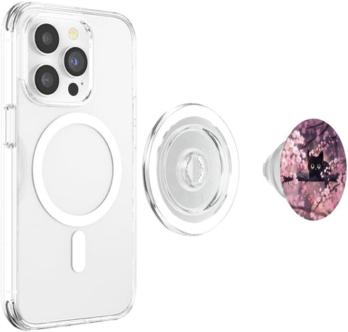 Cute Black Kitten Cat Cherry Blossom Meow Kawaii Anime PopSockets MagSafe PopGrip for iPhone