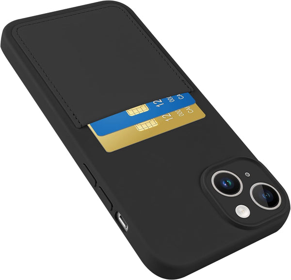 iPhone 15 Wallet Case - Black Soft Liquid Silicone with Card Holder, Scratchproof & Shockproof Protective Cover for Men