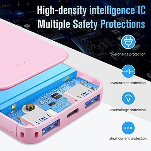 VANYUST S22 Portable Charger, Power Bank, 5000mAh External Battery Pack Compatible for iPhone 15 14 13 12 11 X Samsung S22 S21 Google iPad etc(Pink)