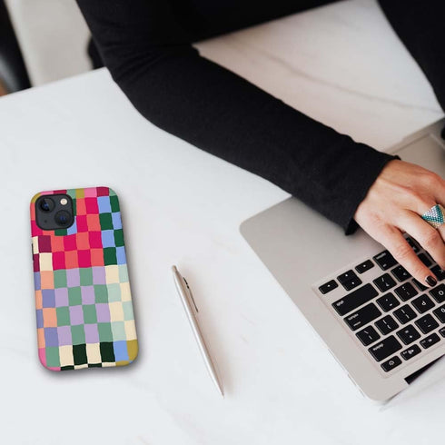 SEized iPhone 14 Case, Colorful Checkerboard, Durable Protection for Girl, Women, Boy, Men