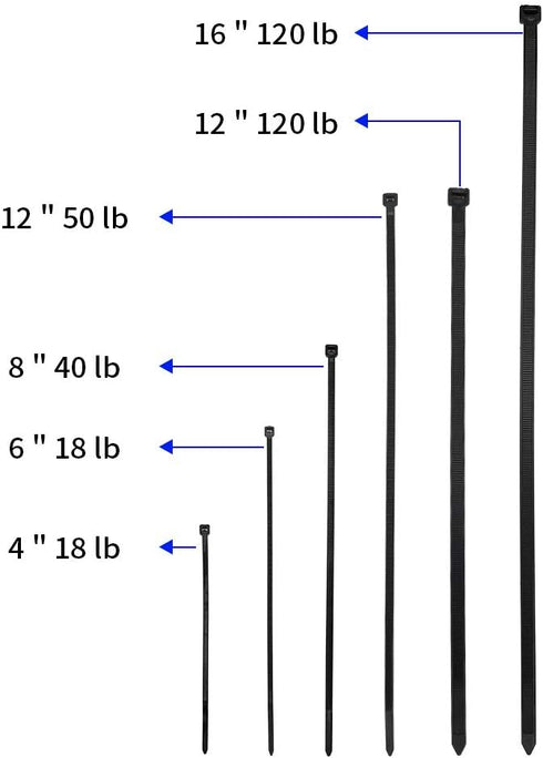 200 Pack Bulk KOOWIN Medium Nylon Plastic Cable Zip Ties, 8 inch Wire Wraps in Black