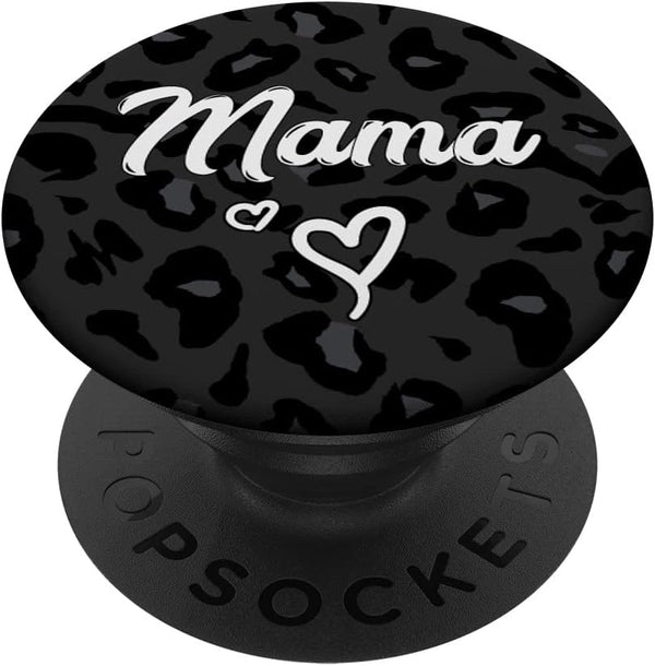 Mama Text for Mommy in Black Cheetah Pattern with Heart PopSockets Standard PopGrip