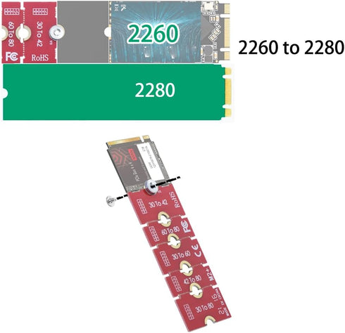 JOYJOM NVMe NGFF M.2 2230 to 2242 Adapter, 2230 to 2280 Adapter, 2230 to 2260 Extender, Supports 2240 to 2280