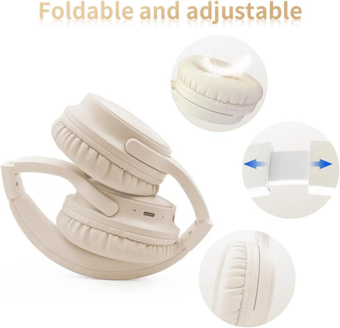 SLuB Wireless Headphones Over Ear, Foldable Bluetooth Headset, HD Stereo Sound, 30H Playtime, Khaki