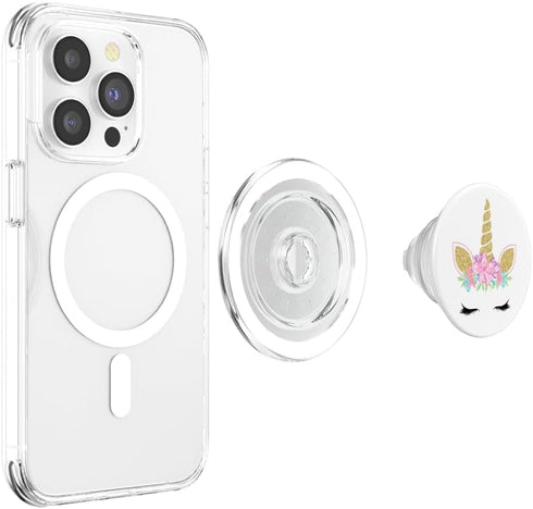 Cute Floral Unicorn Face on White, PopSockets PopGrip, Swappable Grip for Phones & Tablets, MagSafe for iPhone