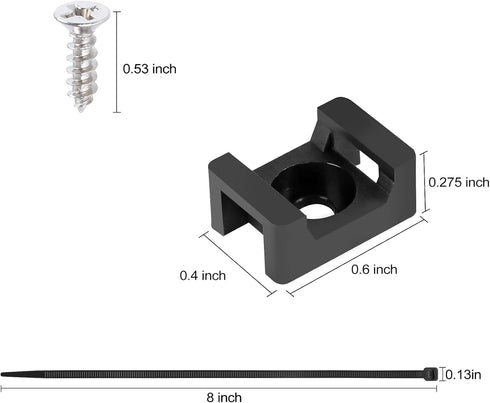 XHF 100 Pcs Cable Zip Tie Saddle Type Mounts Base, 100 Pcs 8" Cable Ties, 100 Pcs Tapping Screw, Black