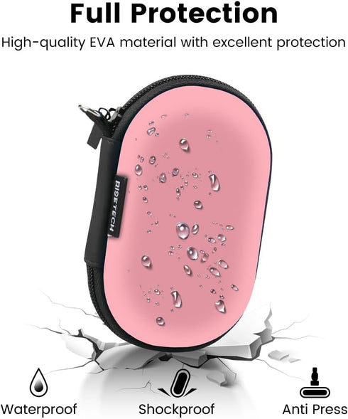 Hard EVA Earbud Case, Small Zipper Pouch for Wired Earphones, Compatible with Oval Wireless Earbuds (Pink)