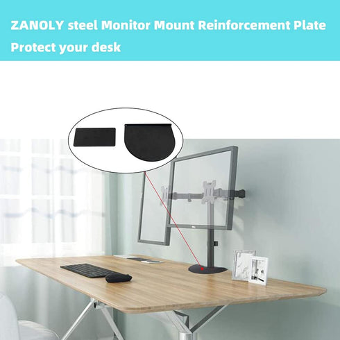 Steel Monitor Mount Reinforcement Plate for Fragile Tabletop, Fits Most Monitor Stand C Clamp Installation (Black)