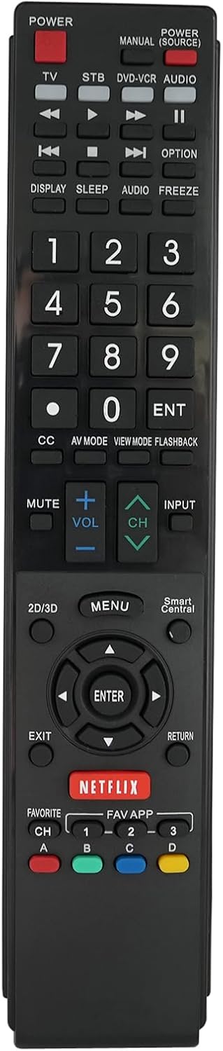 Replacement Remote Controller for Sharp Aquos Smart LED 3D HDTV, Models LC-60LE650U LC-60LE750U LC-70C6500U
