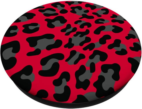 Cute Black Leopard Print Pattern Design For Women On Red PopSockets PopGrip: Swappable Grip for Phones & Tablets PopSockets Standard PopGrip