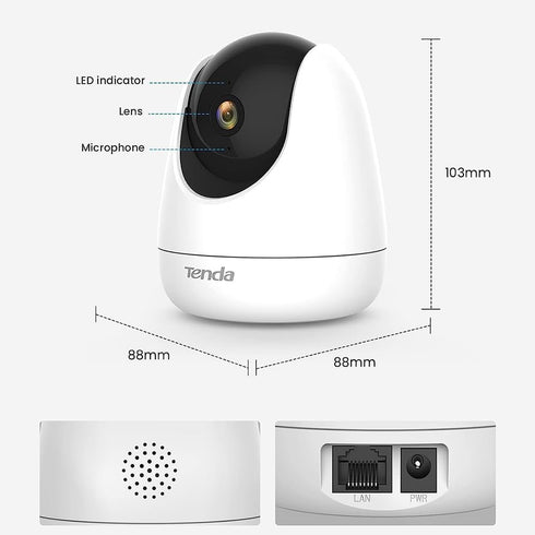 Tenda CP6 2K Indoor Wireless Pan Tilt Cameras for Home Security, Baby Monitor, Pet Camera with 2-Way Audio