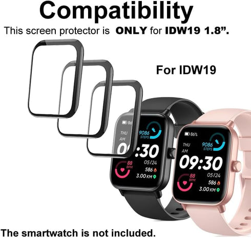 3D Screen Protector Compatible with IDW19 1.8” MILOUZ aeac KALINCO Quican Hoowel VERYFIT Smart Watch (Answer/Make Calls)