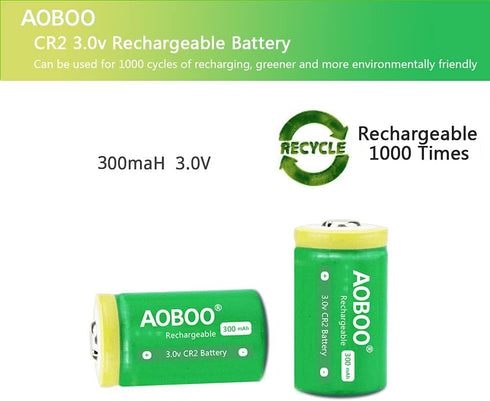 AOBOO CR2 3V 4pcs Set CR-2W/4P CR15H270 Rechargeable Battery + Charger Compatible with Golf Rangefinder Camera
