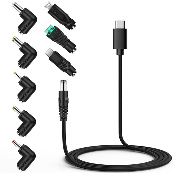 MEROM Universal 5V DC Type-C Power Cable with 8 Connector Tips, USB C to DC 5.5x2.1mm Charging Cord Plug.