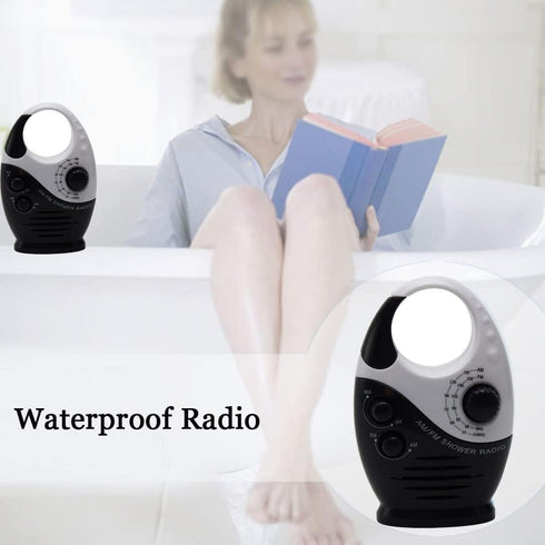 Portable Waterproof Shower Radio, 3V 0.5W Adjustable Volume AM FM Button Speaker with Top Handle (Black)