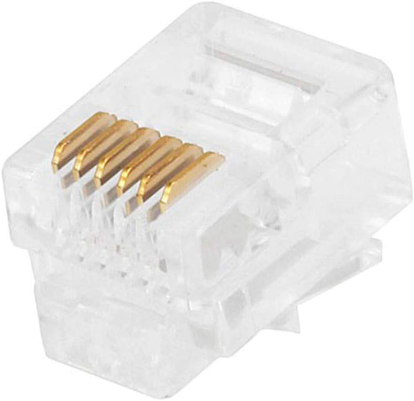 Monoprice 6P6C RJ12 Modular Plugs, 50 Pack, Clear, For Flat Solid/Stranded Cable