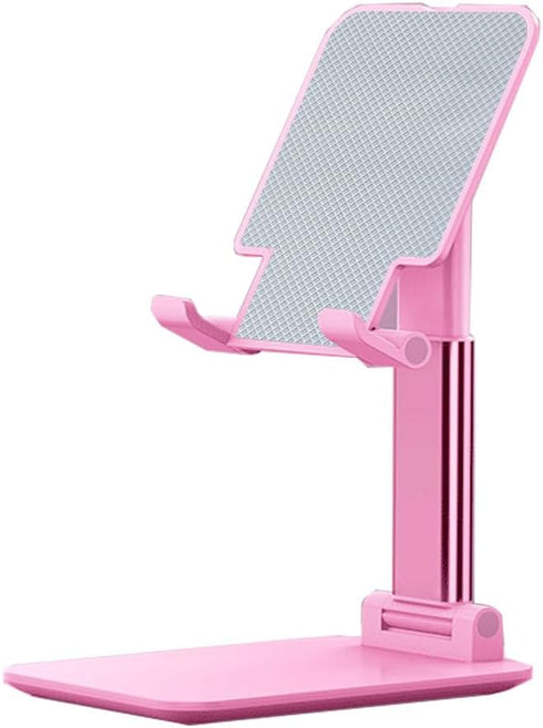 Adjustable Phone Stand, Height Angle Cell Phone Holder with Silicon Pad, Fully Foldable for All Mobile Phones (Pink)