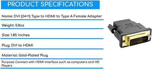 KUJOBUY DVI-I Dual-Link Male to HDMI Female Adapter, 1080p Converter for PC, Playstation, TV, Gold-Plated