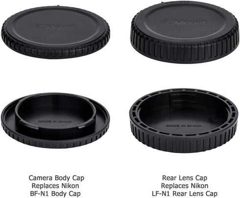 JJC 2-Pack Z Mount Body Cap & Rear Lens Cover for Nikon Zf Zfc Z8 Z9 Z6III Z6 III Z7II Z7 II Z6II Z6 II Z6 Z7 Z5 Z50 Mirrorless Camera & Z Mount Lens, Z Mount Back Lens Cap Cover Sensor Dust Cap Cover