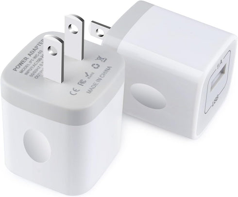 USB Charger Block, 5V 1A Wall Charger, 2 Pack USB Power Brick for iPhone 15/14/13/12/11/XR/XS/8 Plus/SE