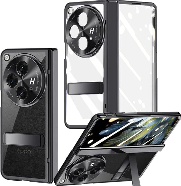 OnePlus Open Clear Case with Hinge Protection, Built-in Screen & Camera Protectors, All-Inclusive Kickstand Cover,