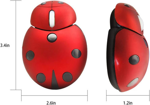 elec Space Mini Wireless Mouse for Kids, Cute Ladybug Shape, 3000DPI Portable Optical Mouse (Red)