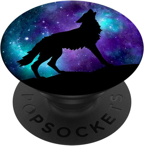 Galaxy Wolf Star Surreal Wild Lone Wolves Double-Exposure PopSockets Adhesive PopGrip