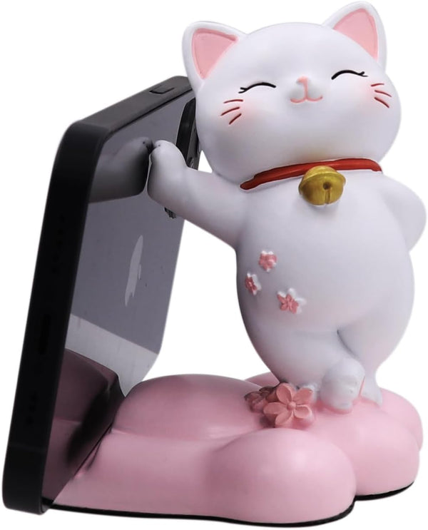 Cute Cat Phone Holder Desk Ornament - Kawaii Phone Stand for All Mobile Smartphones and Tablets