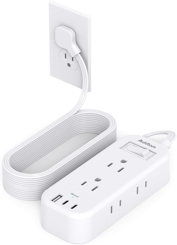 Extension Cord 15 ft - Power Strip Surge Protector with 6 AC Outlet Extender and 3 USB Ports for Home College Dorm