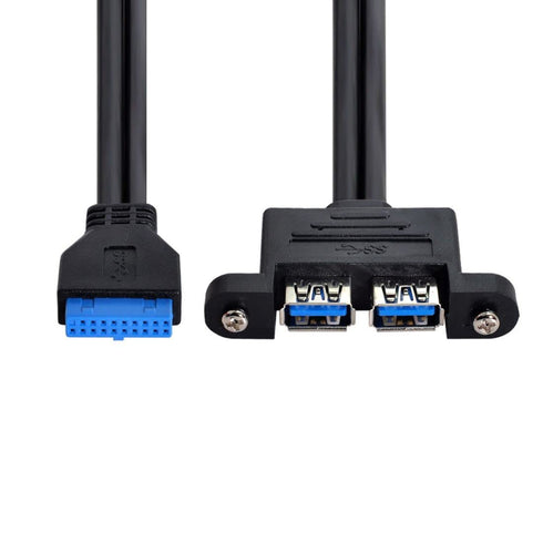 chenyang USB 3.0 Front Panel Header 19/20Pin, 1 Male to 2 USB 3.0 Female Panel Port Extension Cable with Mount Screw