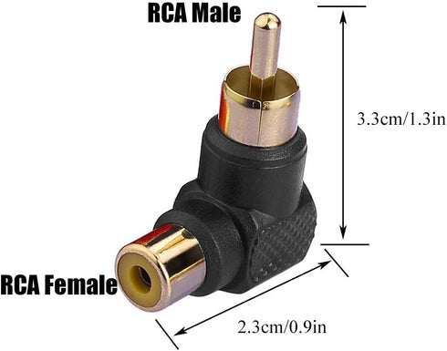 RCA 90 Degree Adapter, 6Pcs Right Angle RCA Adapter Gold Plated RCA Male to RCA Female Connectors for Tight Space