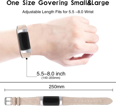 Leather Bands Compatible with Fitbit Charge 4/Charge 3, Replacement Wristband Straps for Women and Men, Beige