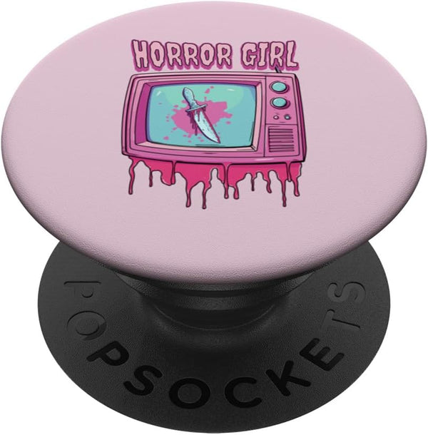 Horror Movie Lover Pastel Goth Slasher | Pink Retro TV Scary PopSockets Standard PopGrip