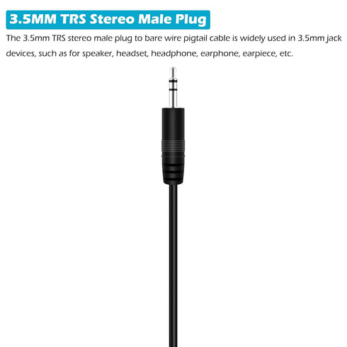 Fancasee 3 ft 3.5mm Male Plug to Bare Wire Pigtail TRS Stereo Audio Cable Adapter for Headphone Repair