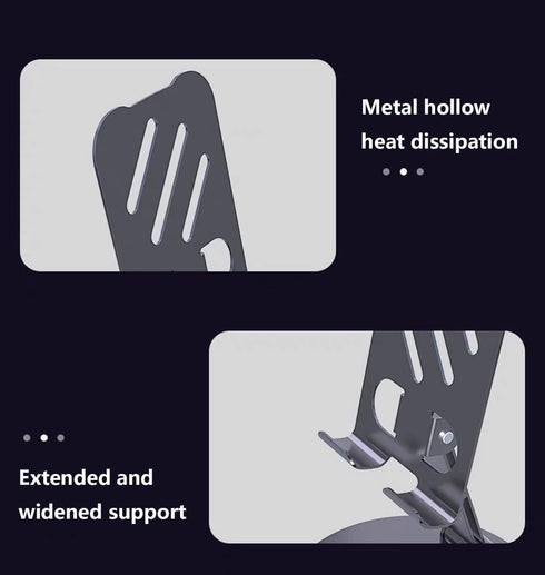 JUEJUEZI Foldable Cell Phone Stand, Metal Portable Phone Holder, Fully Adjustable Rotatable Cell Phone Holder for Desk