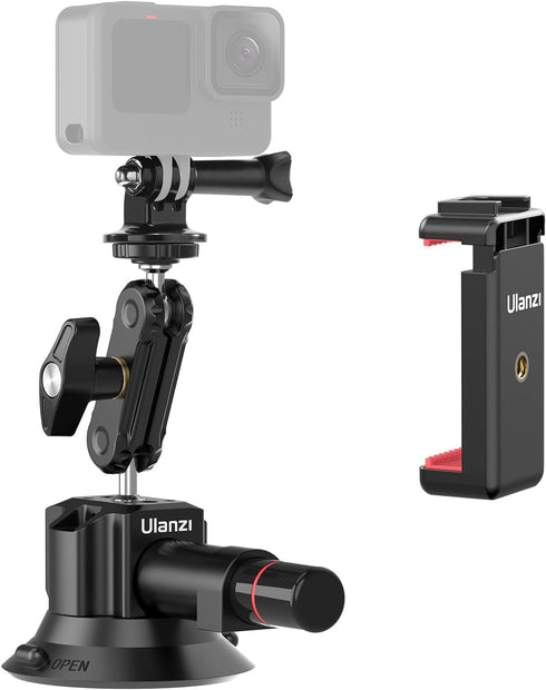 UURig SC-01 Suction Mount 3" for Vlogging Action Camera, Car Mount with Smartphone Clamp for iPhone 16 15 14 13