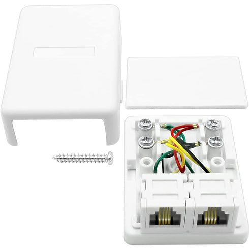 NECABLES Phone Jack Surface Mount Dual Port Telephone Jack Box with 4 Screw Terminals to 2 RJ11