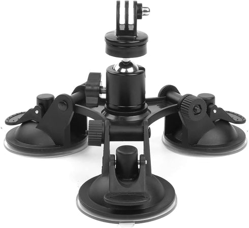 Triple Suction Cup Car Mount with 360 Degree Tripod Ball Head - Camera Suction Mount with 1/4 Threaded Head