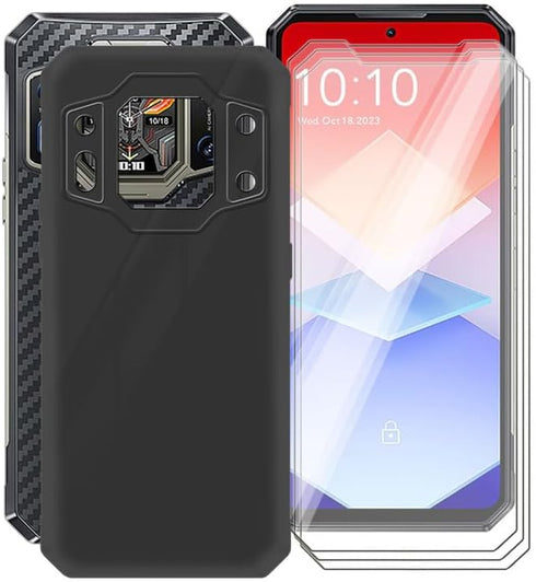 Oukitel WP30 Pro Case with 3 x Screen Protector, Black Soft Silicone Shockproof Bumper Protection Case