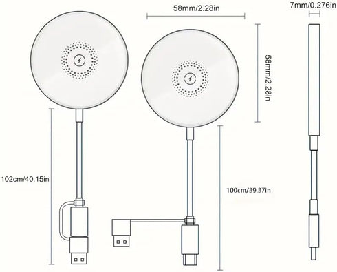 Generic 15W 2-in-1 Magnetic Wireless Charger, Ultra-Thin Charging Pad with USB-A & USB-C Cable, Fast Wireless Charging