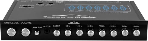 TOPSTRONGGEAR TSG7EQ 7-Band Car Audio Graphic Equalizer, Front 3.5mm Aux Input, High Voltage RCA Outputs